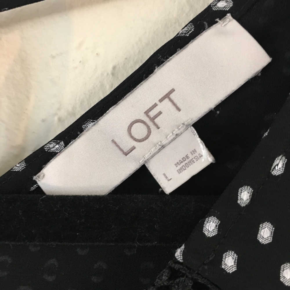 Loft Polka Dot Flutter Sleeve Blouse Large Black Office Work Wear Business - Picture 3 of 9
